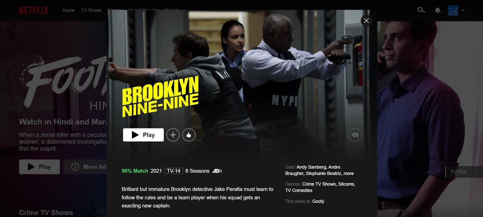 Image showing all 8 seasons of Brooklyn 99 on Netflix Canada
