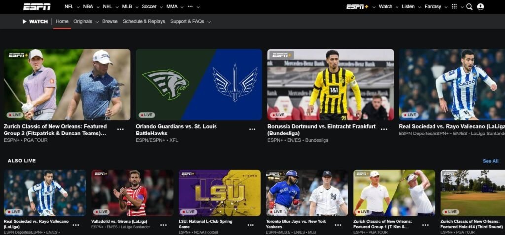 WatchESPN home page