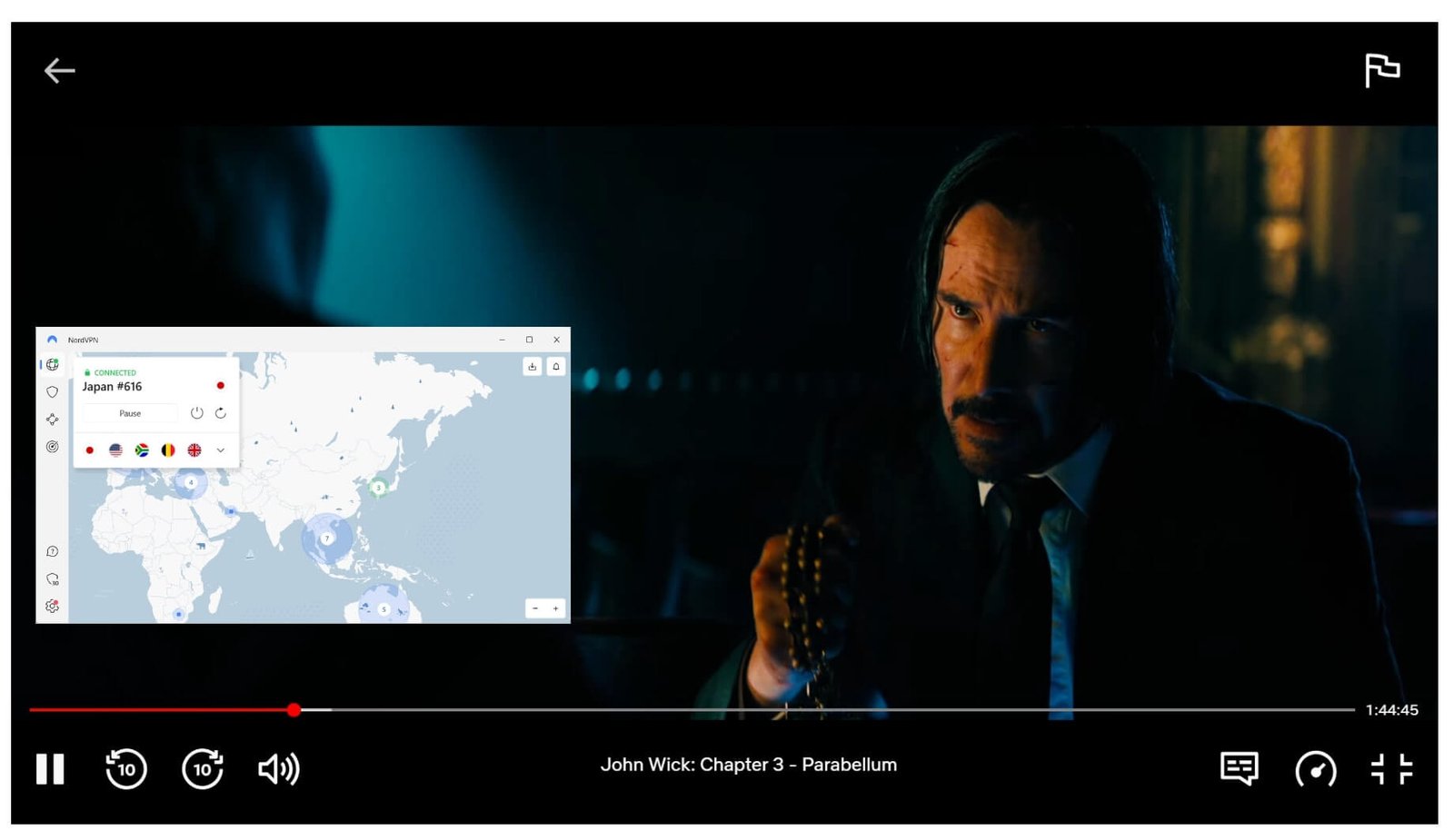 John Wick 3 on Netflix Japan using NordVPN
