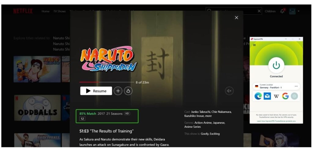 Naruto Shippuden on Netflix Germany library